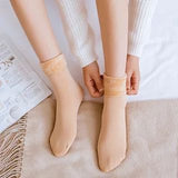 Socks Unisex Winter Warm Snow Socks Thickened Add Velvet Solid Lolita Dew Ankle Bare Leg Sox