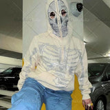 Women's Y2k Fashion Hoodie Skull Rhinestone Zip Up grunge Oversized Sweatshirt