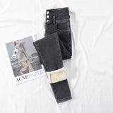 Winter Thick Velvet Women High Waist Skinny Jeans Simple Fleece Warm Slim Fit Stretch Denim Pencil Pants