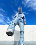 Women's Y2k Fashion Hoodie Skull Rhinestone Zip Up grunge Oversized Sweatshirt