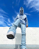 Women's Y2k Fashion Hoodie Skull Rhinestone Zip Up grunge Oversized Sweatshirt