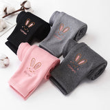 Autumn Winter Baby Girls Leggings Thick Warm Cute Rabbit Kid Plus Velvet Pants Children Solid Trousers