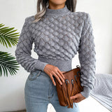 Women Fashion Fall Winter 3D Diamond Cutout Long Sleeve Solid Color Chic Crop Knit Sweater