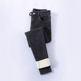 Winter Thick Velvet Women High Waist Skinny Jeans Simple Fleece Warm Slim Fit Stretch Denim Pencil Pants