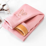 Autumn Winter Baby Girls Leggings Thick Warm Cute Rabbit Kid Plus Velvet Pants Children Solid Trousers