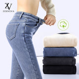 Winter Thick Velvet Women High Waist Skinny Jeans Simple Fleece Warm Slim Fit Stretch Denim Pencil Pants
