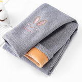 Autumn Winter Baby Girls Leggings Thick Warm Cute Rabbit Kid Plus Velvet Pants Children Solid Trousers