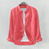 Men's Long-Sleeve Linen Shirt Fashion Male Solid Color Turn Down Collar Shirt Camisa