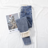 Winter Thick Velvet Women High Waist Skinny Jeans Simple Fleece Warm Slim Fit Stretch Denim Pencil Pants