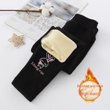 Autumn Winter Baby Girls Leggings Thick Warm Cute Rabbit Kid Plus Velvet Pants Children Solid Trousers