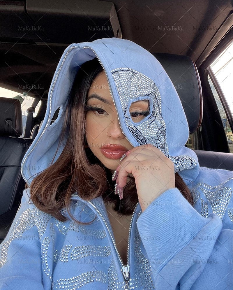 Women's Y2k Fashion Hoodie Skull Rhinestone Zip Up Oversize Women's Y2k Fashion Hoodie Skull Rhinestone Zip Up Oversize