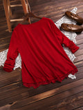 Women Lace Patchwork Solid Color T-Shirts Tops