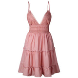 Women Summer Sexy Bow Backless V-neck Mini Beach Dress Sleeveless