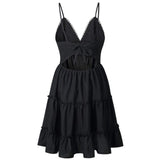 Women Summer Sexy Bow Backless V-neck Mini Beach Dress Sleeveless