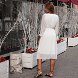 BGTEEVER Ruffles Polka Women Chiffon Female Long A-line White Dress