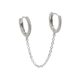 double mini Huggie hoop with tassel chain earring for 2 piercing women