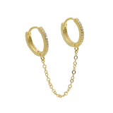 double mini Huggie hoop with tassel chain earring for 2 piercing women