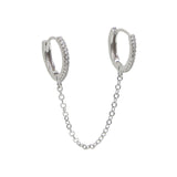 double mini Huggie hoop with tassel chain earring for 2 piercing women