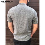 INCERUN Men Shirt Button Stand Collar Short Sleeve Casual Shirts