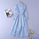 Voile Lace up Windbreaker Dress Women Long Sleeve Feather Pocket