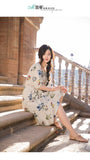 INMAN Summer Elegant Slash Collar Half Sleeve Mid Calf Floral Dress