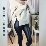 Ladies Winter Warm Thick Velvet Faux Leather Leggings Gothic Legging