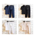 Summer fashion men shirt Man Cotton and linen shirts Short sleeve (Shirt + trousers)