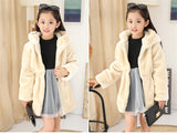 Girls Faux Fur Coat Winter Long Sleeve Hooded Warm Jacket For Kids 8-13 Year