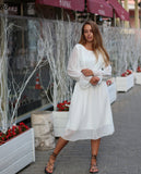 BGTEEVER Ruffles Polka Women Chiffon Female Long A-line White Dress