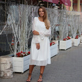 BGTEEVER Ruffles Polka Women Chiffon Female Long A-line White Dress