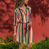 Long Sleeve Shirt Chiffon Boho Beach Dresses Women Casual Striped