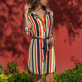 Long Sleeve Shirt Chiffon Boho Beach Dresses Women Casual Striped