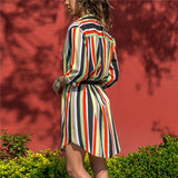 Long Sleeve Shirt Chiffon Boho Beach Dresses Women Casual Striped