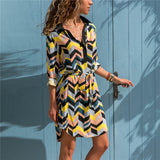 Long Sleeve Shirt Chiffon Boho Beach Dresses Women Casual Striped