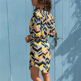 Long Sleeve Shirt Chiffon Boho Beach Dresses Women Casual Striped
