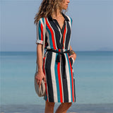 Long Sleeve Shirt Chiffon Boho Beach Dresses Women Casual Striped