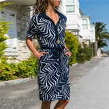 Long Sleeve Shirt Chiffon Boho Beach Dresses Women Casual Striped