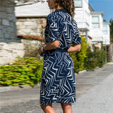 Long Sleeve Shirt Chiffon Boho Beach Dresses Women Casual Striped