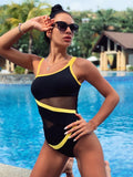 Andzhelika Sexy One Shoulder One Piece Swimsuit Off Shoulder Mesh Patchwork