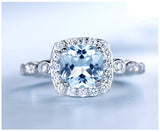 Real S925 Sterling Silver Rings for Women Blue Topaz Ring Gemstone