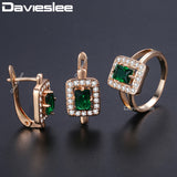 Davieslee Square Green Stone Stud Earring Ring For Women