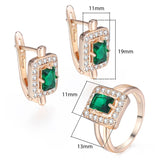 Davieslee Square Green Stone Stud Earring Ring For Women