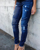Women Denim Skinny Ripped Destroyed Pleated Stretch Jeans