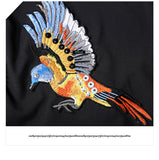 Summer Black Midi Mesh & Chiffon Ruffle Bird Embroidery Ladies Dress