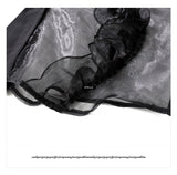 Summer Black Midi Mesh & Chiffon Ruffle Bird Embroidery Ladies Dress