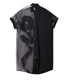 Summer Black Midi Mesh & Chiffon Ruffle Bird Embroidery Ladies Dress