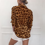 Vintage Blouse Long Sleeve Sexy Leopard Print Blouse Turn Down Collar