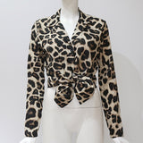 Vintage Blouse Long Sleeve Sexy Leopard Print Blouse Turn Down Collar