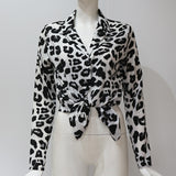 Vintage Blouse Long Sleeve Sexy Leopard Print Blouse Turn Down Collar