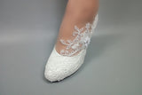 BaoYaFang White Flower Pumps womens Bride High heels platform shoes